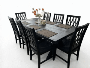 Monterra Onyx Series– Bộ Bàn Ăn Gỗ Màu Đen Antique Lưng Mắt Cáo